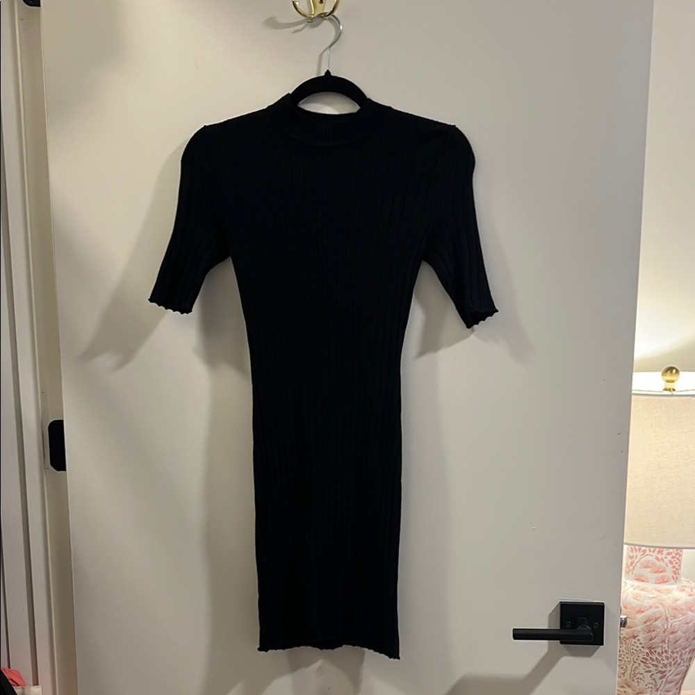 Abercrombie & Fitch Black Ribbed Bodycon Midi Dress